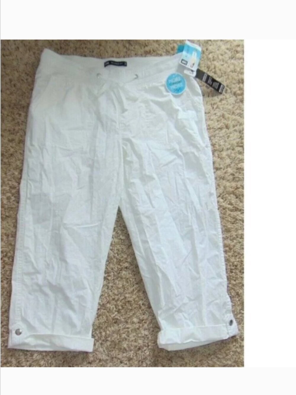 LEE Crop Pants Womens 8 White Elastic Waist Adjust Leg Pull On Relaxed Pants